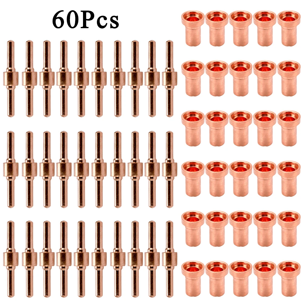 

60PCS Red Copper High accuracy Extended Long Plasma Cutter Tip Electrode Nozzle Kit Consumable For PT31 L-G40 40A Cutting