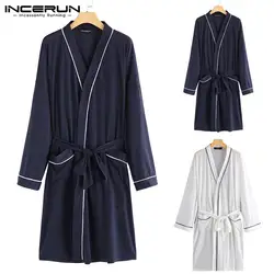 Для женщин Для мужчин халаты пижамы Пижама с длинными рукавами кимоно с поясом удобные Повседневное пара мужской женский халат ночная