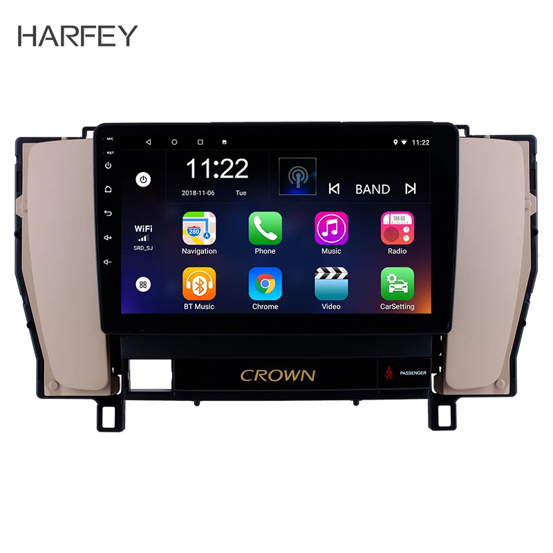 Discount Harfey GPS System Car Radio 9" Android 8.1 Touchscreen for Toyota Old Crown Left Hand 2010-2014 Bluetooth USB Rear Camera SWC 0