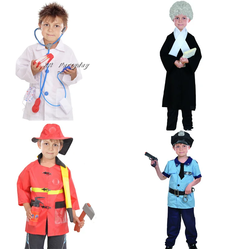 Горячие Дети Хэллоуин Ролевые костюмы для игр полицейский защитник пожарные доктор игрушка Магический Жезл Униформа карнавальное платье