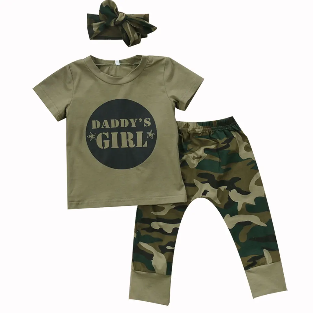 

Newborn Baby Boys And Girls Clothing Sets Camo T-Shirt Tops Pants Set Daddy's Girl And Boy Letter Soft Cotton Clothes Outfit