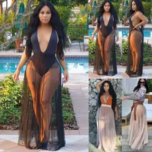 2019 de Verão Mulheres Sexy Swimwear Praia Bikini Cover Up Sarong Pareo Envoltório Banho Saia Longa Vestido Sólida