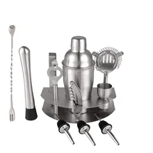 Home Cocktail Bar Set Brushed Stainless Steel 12 Piece Professional Bar Tool Kit Includes Martini Shaker, Muddler, Strainer, J