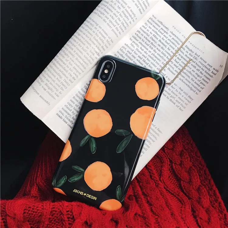 

Retro Fruit Oranges Green Leaves Korean Phone Case For iPhone 6 6S 7 8 Plus X Xs Max XR Giltter Soft Silicon Cover Coque Capa