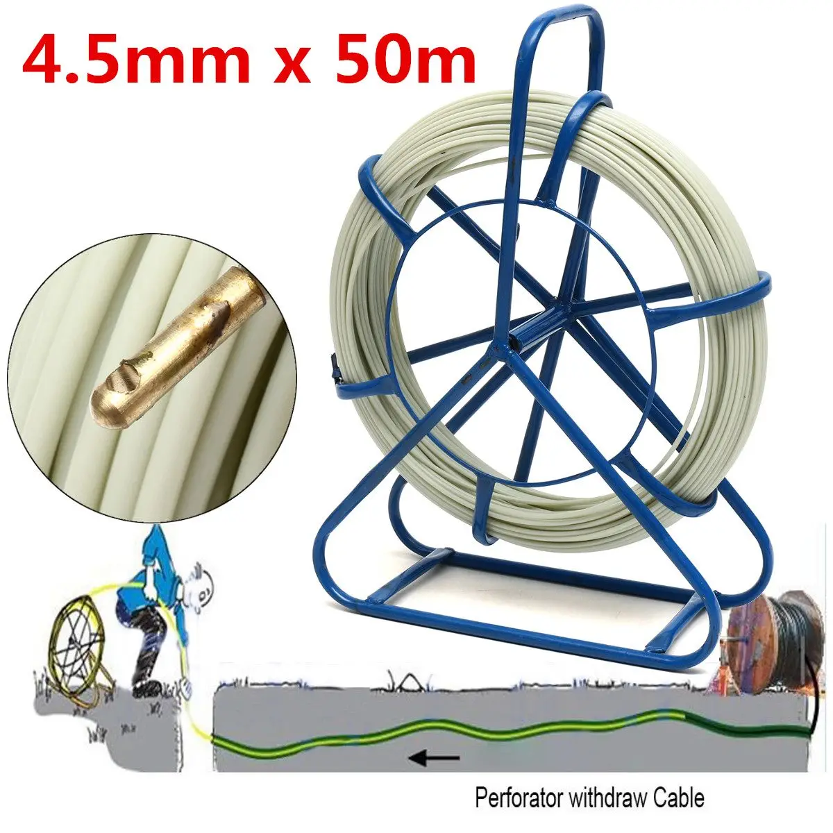 

Electric Reel Wire Cable Running Rod Duct Rodder Fish Tape Puller used for Telecom, Wall and Floor Conduit 4.5mm 50/100M