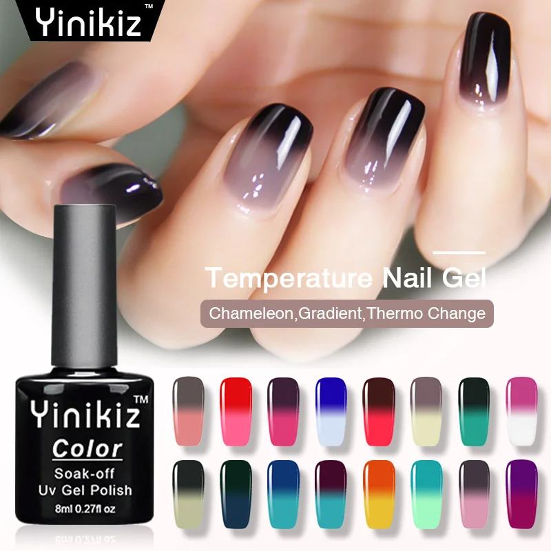 

Yinikiz Temperature Changing Colors Soak Off Gel Varnish Lucky Thermo Mood Color Nails Art Led UV Lamp Nail Polish