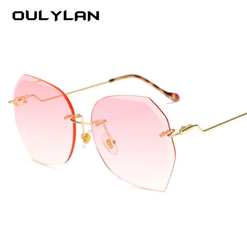 

Oulylan Luxury Oversized Sunglasses Women Rimless Diamond Cutting Lens Sun Glasses Female Pink Gradient Shades Sunglass UV400