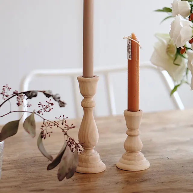 Unfinished Candlesticks Holders, Retro Unpainted Wood Classic Craft