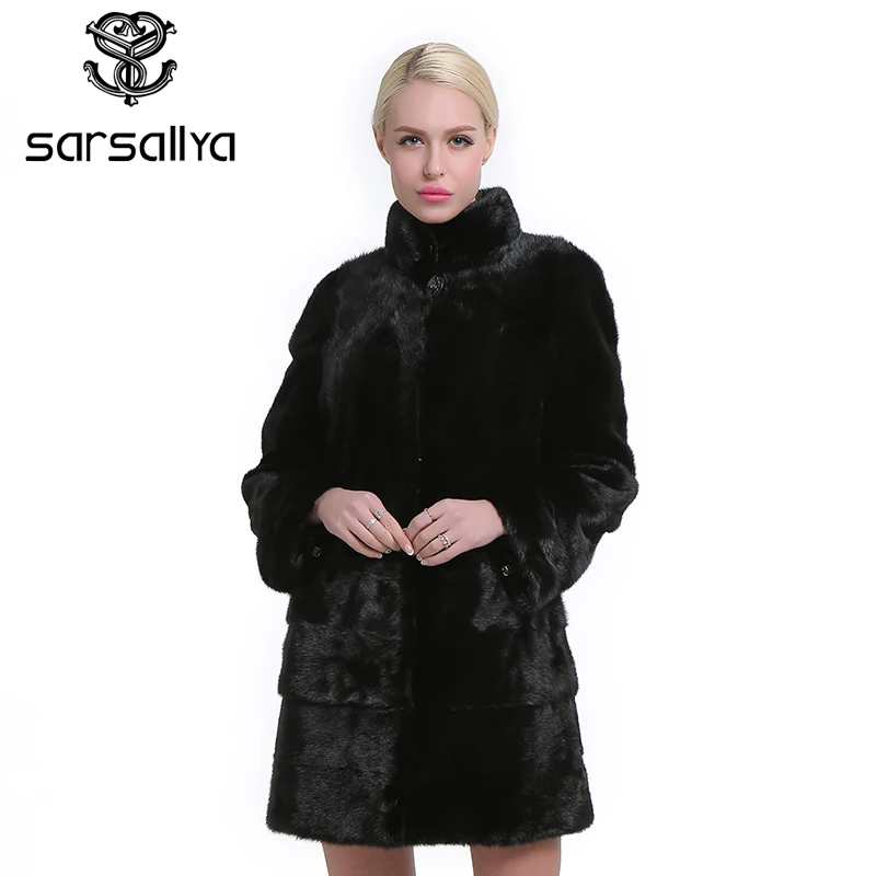 

New Style Fashion Fur Coat Genuine Leather Mandarin Collar Good Quality Mink Fur Coat Women Natural Black Coats Of Fur