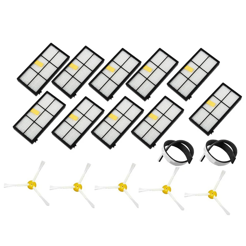 

17pcs Vacuum Parts 10 Hepa Filter +5 Side Brushes +2 Rubber Bumper Guard Strip Accessory For iRobot Roomba 800 900 Series 870