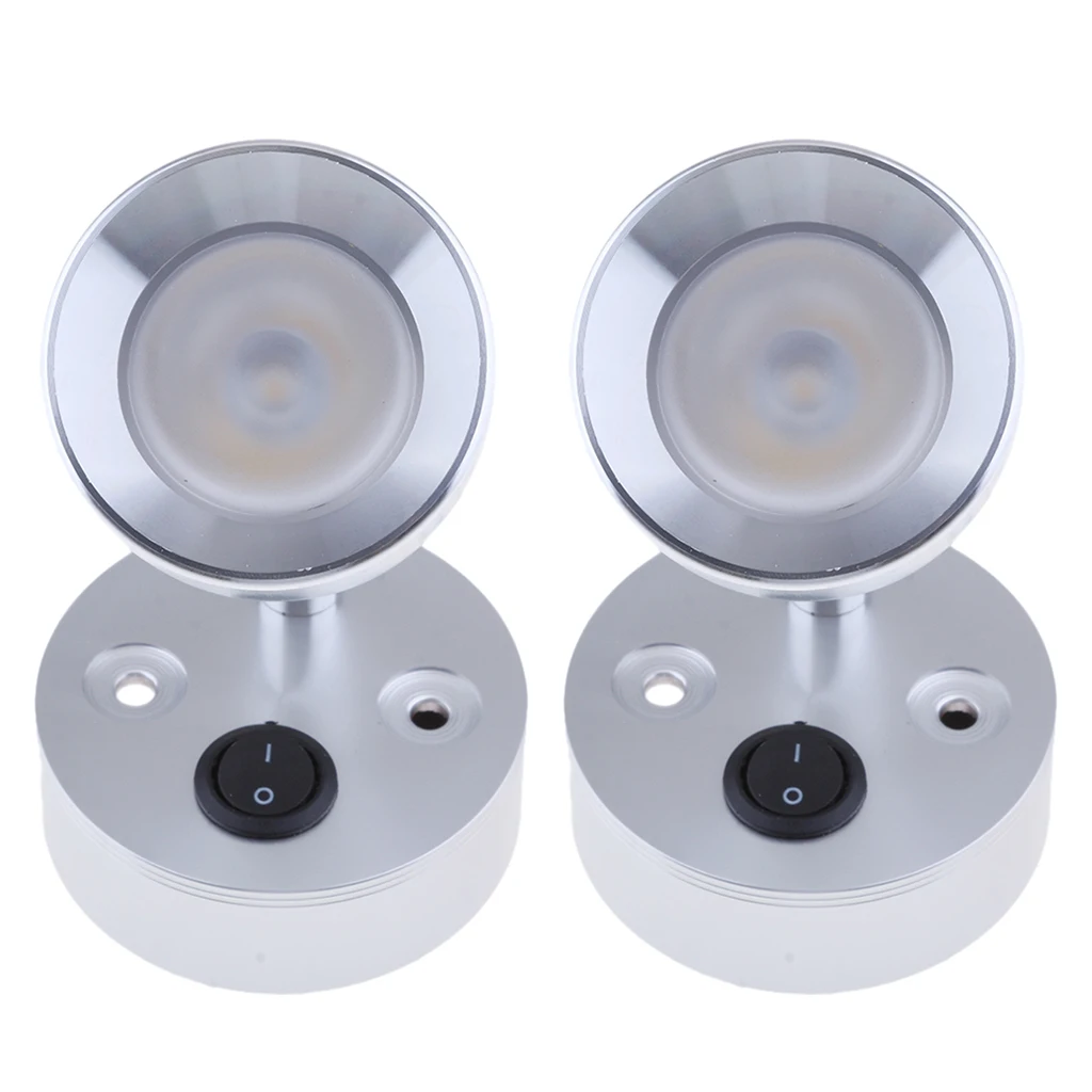 

2 Pcs Adjustable Brightness Reading Light Multi-angle Rotation Used For Boat/RV/Camper 3W 12V/24V Button Switch Reading Light
