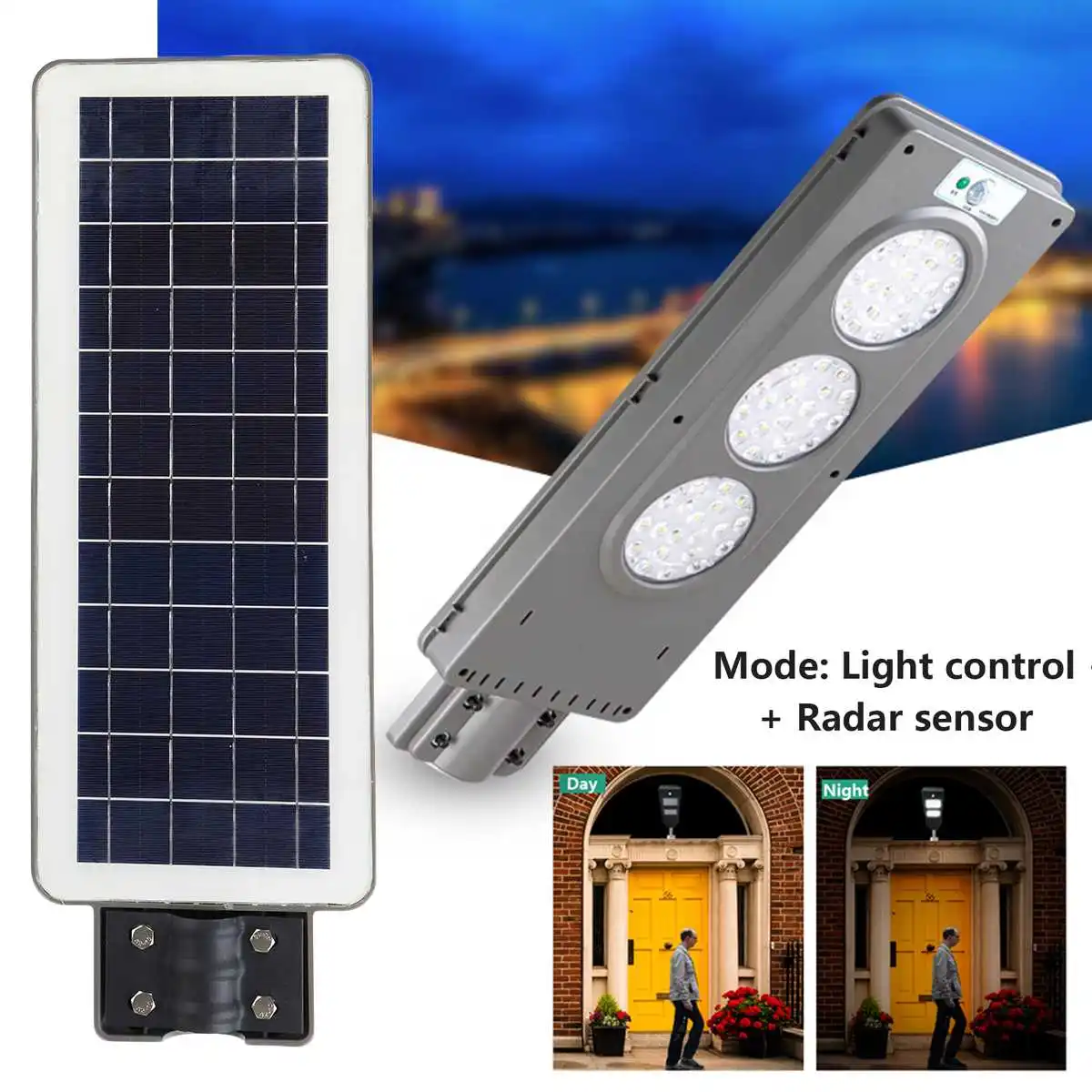 

60W Solar Street LED Light PIR Motion Sensor Radar Induction Wall Road Lamp IP65 Waterproof Aluminum Alloy Energy Saving
