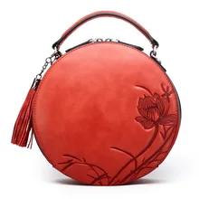 Женская сумка из натуральной кожи в китайском стиле, круговая сумка-мессенджер, сумка на плечо для девушек, винтажная Женская посылка в виде лотоса