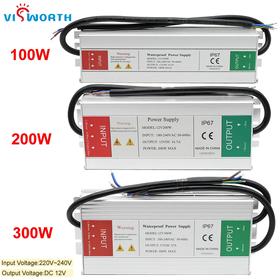 DC12V 100W 200W 300W Waterproof rainproof Electronic LED Driver AC110V-260V Led Strip Lights Transformer Converter ac110v 220v to dc12v 24v 300w 400w 500w 600w 1000w power supply led driver transformer for rgb led lights