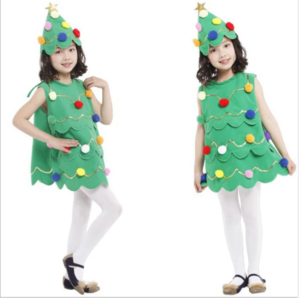 

Carnival Christmas Santa Claus For Girl Child Costume Green Christmas Tree Elf Cosplay Halloween Party Fancy Dress