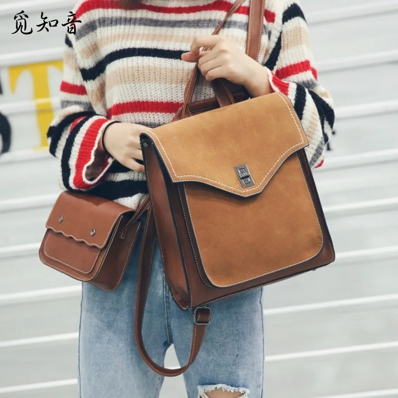 

2 Bags Retro Women Backpacks Fashion New High-quality Pu Leather Shoulder Bags Portable Ladies Backpack Leisure School Bag