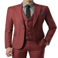Последний дизайн пальто брюки винно-красный мужской костюм Slim Fit 3 шт смокинг жених свадебные костюмы на заказ Выпускной блейзер (пиджак +