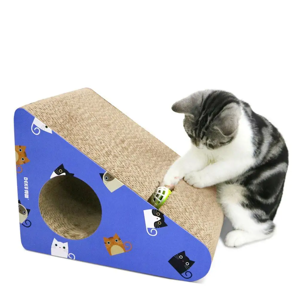 

Adeeing Blue Triangular Scratcher Kitten Tunnel With Bell Playing Toy Scratch Pad Mat Indoor Training Toy