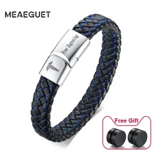 Кожаный браслет для мужчин, персонализированный ID браслет, черный, синий цвет, на заказ, медицинский алерт, бразильский плетеный браслет, ювелирные изделия
