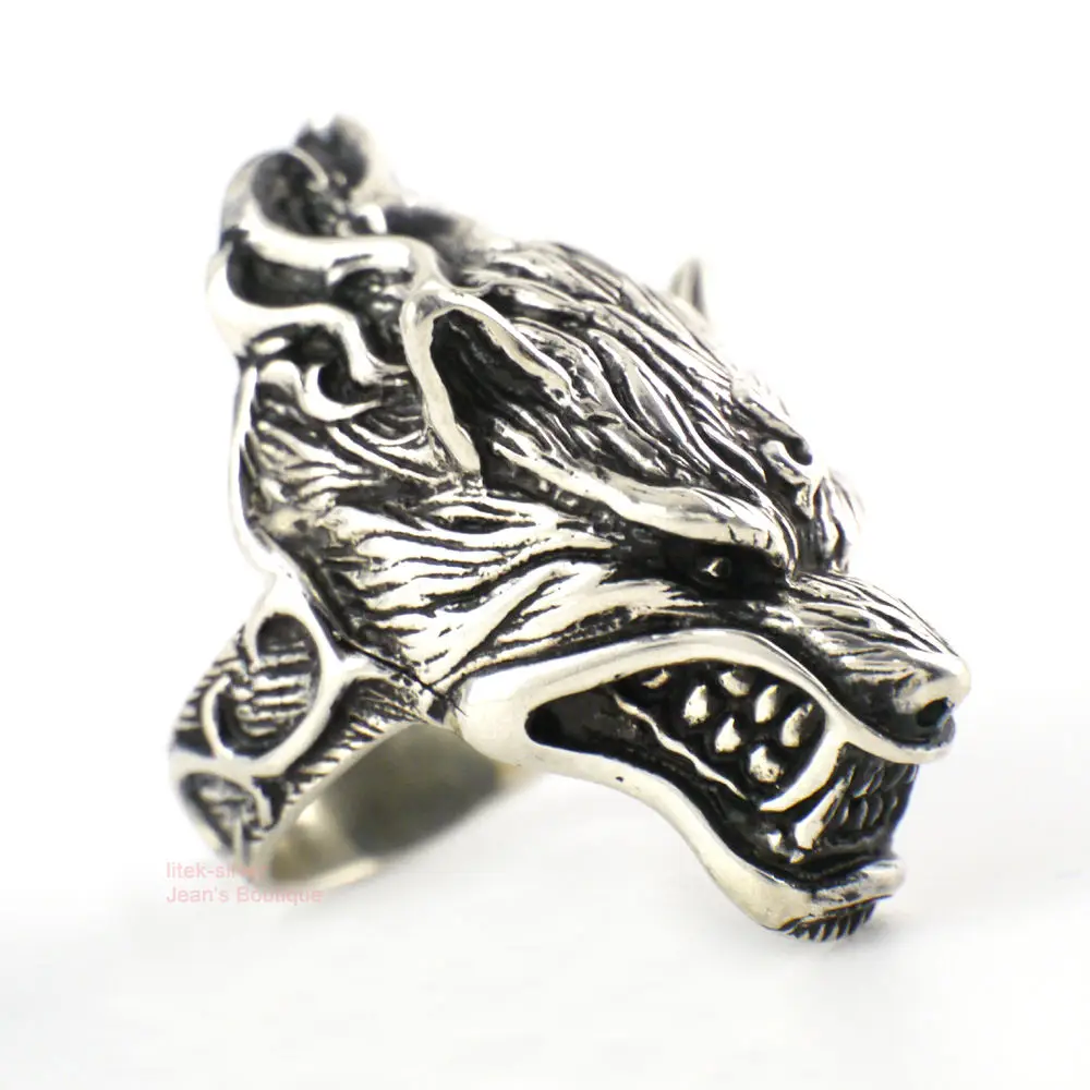 Мужское кольцо в стиле панк-рок с головой волка из чистого серебра 925 пробы A3043