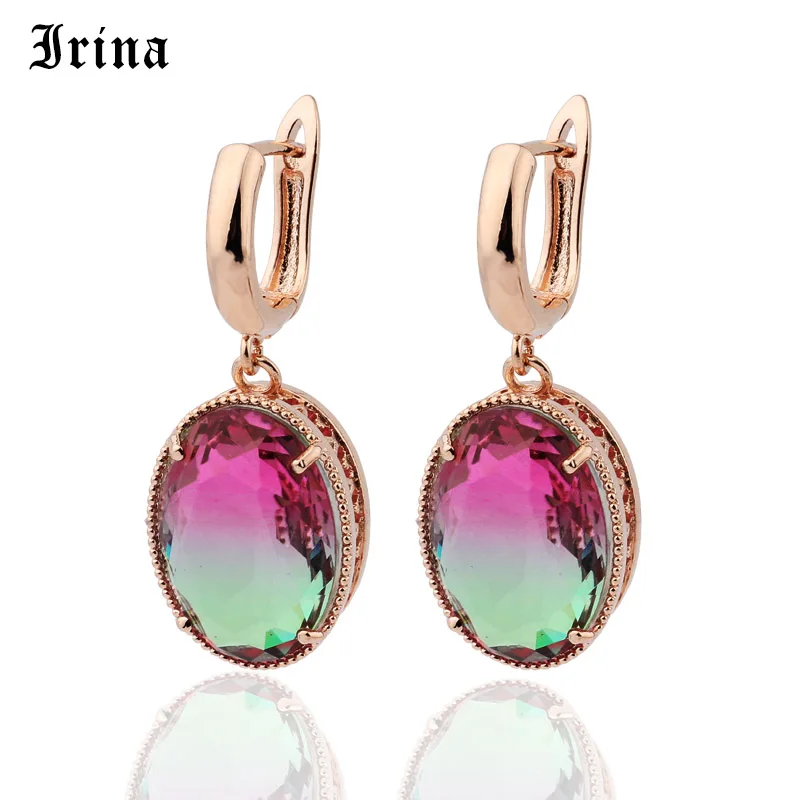 

Irina New Ellipse 5 Colour Drop Earrings Women Fashion Noble Wedding Jewelry 585 Rose Gold Zircon Dangle Earrings For Girl