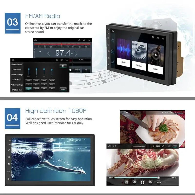 Top 7in Car Stereo MP5 Player FM AM Radio Capacitive Touch Screen Android 8.1 BT Music GPS Auto Audio Player Mirrorlink Reverse Cam 3
