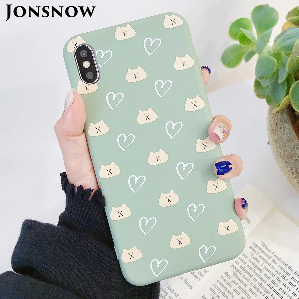 

JONSNOW Matte Case for iPhone 7 8 Plus 6S 6P Soft Silicone Case for iPhone XR X XS Max Love Heart Pattern Back Cover Capa Fundas