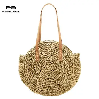 

Bohemian Beach Bag Hand-woven Round Female Tote Wicker Bags Travel Summer bag woman shoulder bags and handbags bolso mujer 2019