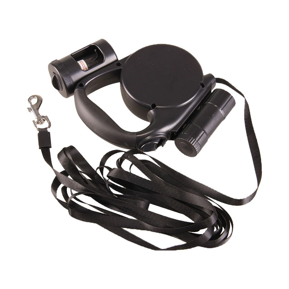 

LED light Pets Leashes multi-function dog leash with garbage bags retractable 4.5 meters automatic traction rope black