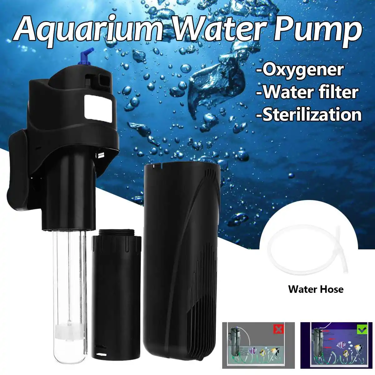 

3 in 1 Low Nosie Submersible Water Pump 8W 220-240V Fountain Fish Pond Aquarium Water Pump Filter Tank Fountain Pumps