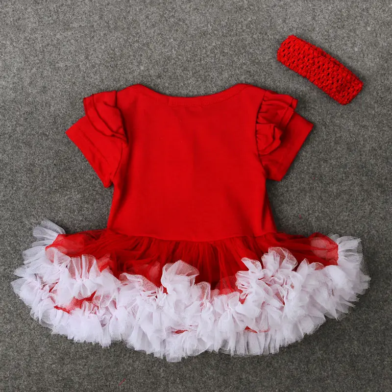 Комплект из 2 предметов; Рождественский комбинезон с оборками для новорожденных; платье+ повязка на голову; праздничный костюм; Рождественская Одежда для девочек