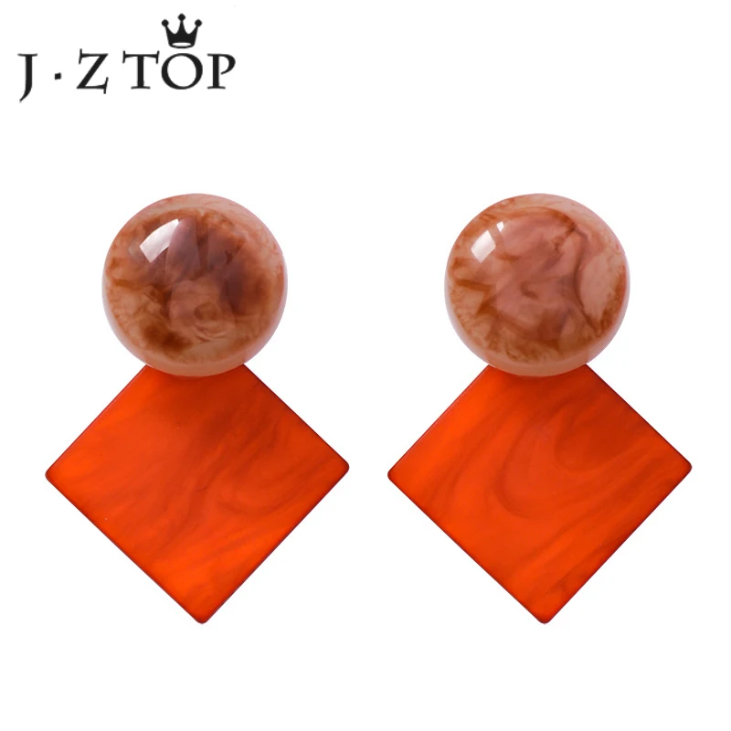 JZTOP Vintage Square Acrylic Stud Earrings Woman Simple Multicolour