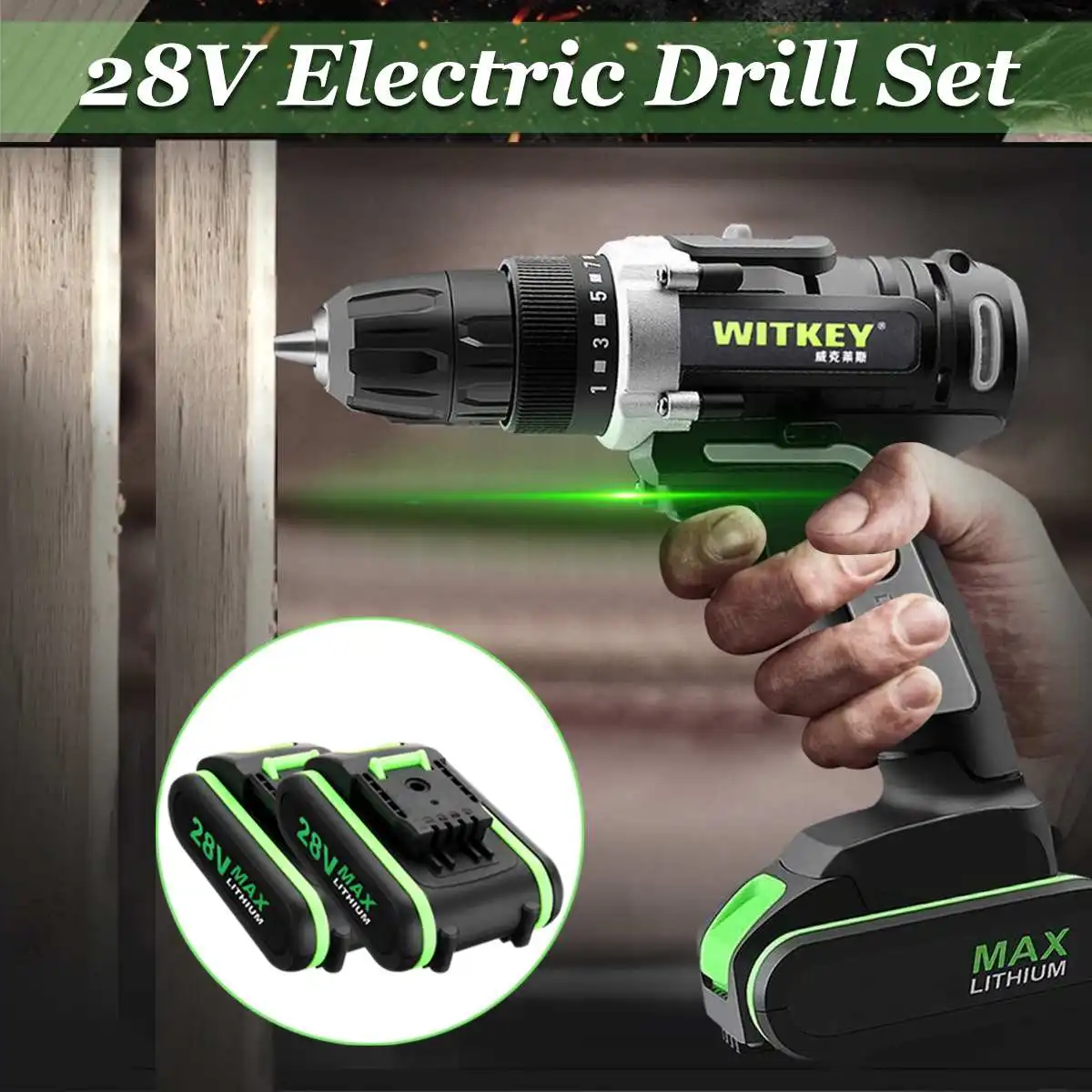 

28V Cordless Drill Electric Screwdriver 35nm Dual Li-Ion Battery LED Worklight