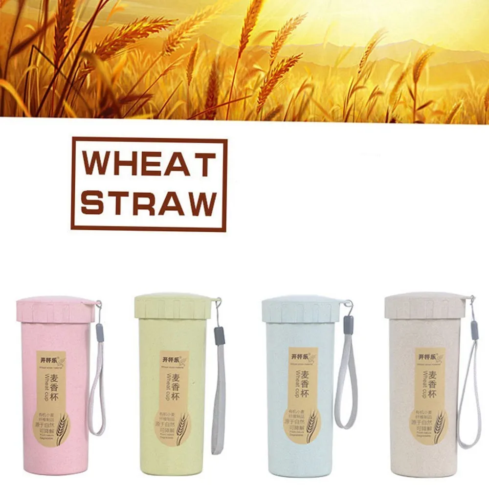 Portable Kettle 450ml Nature Wheat Straw Water Bottle Drink Container Cup Mug Unbreakable Leak-proof Hiking Running | Дом и сад
