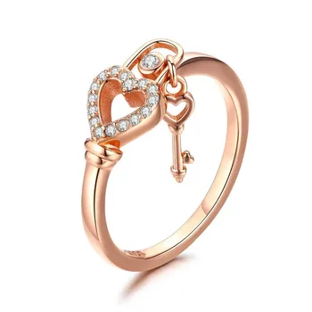 

Romantic New 925 Sterling Silver Heartlock Ring Heart & Love Key Women Adjustable Rings Luxury Jewelry Anel Scr501