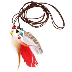 Повязка На Голову Повязка на голову с перьями Для женщин девочек Эластичный Плетеный бусинка-листок кисточки для волос (красный +