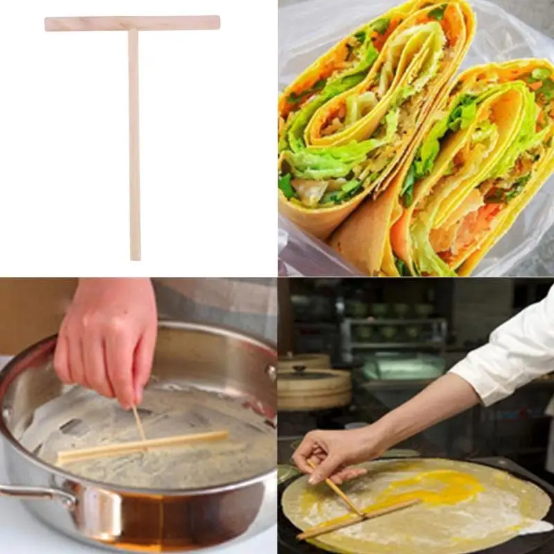 

T Shape Wooden Pancake Rake DIY Round Batter Pancake Crepe Spreader Rolling Pin Batter Spreading Kitchen Tools
