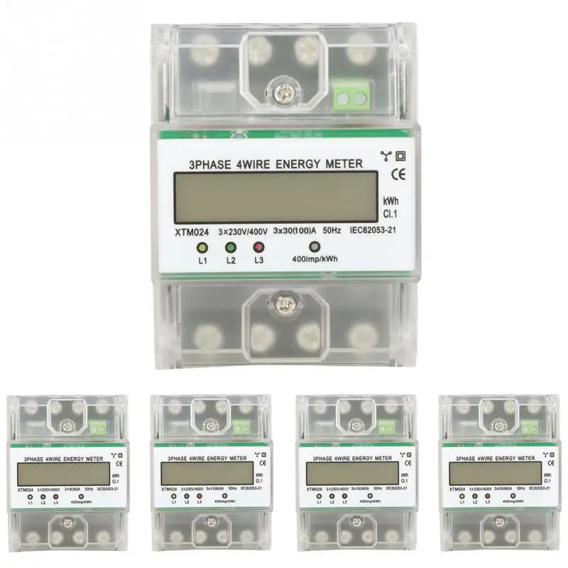 Цифровой 3 фазный 4 проводной DIN Rail Электрический счетчик энергии электронный