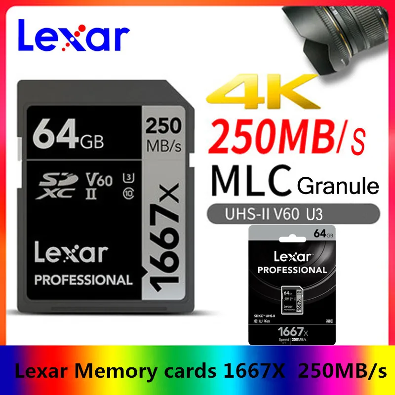 Лучший Новый Lexar карты памяти 1667X V60 250MBs флэш памяти sd карты s 64 gb 128 gb UHS II U3 micro sd карта SDXC 256 GB для 3D 4 K видео высокой четкости