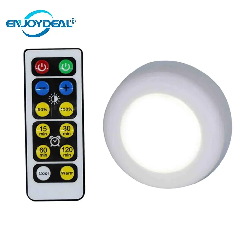 Wireless LED Dimmable Touch Sensor Puck Light W/Remote Control Dimmable