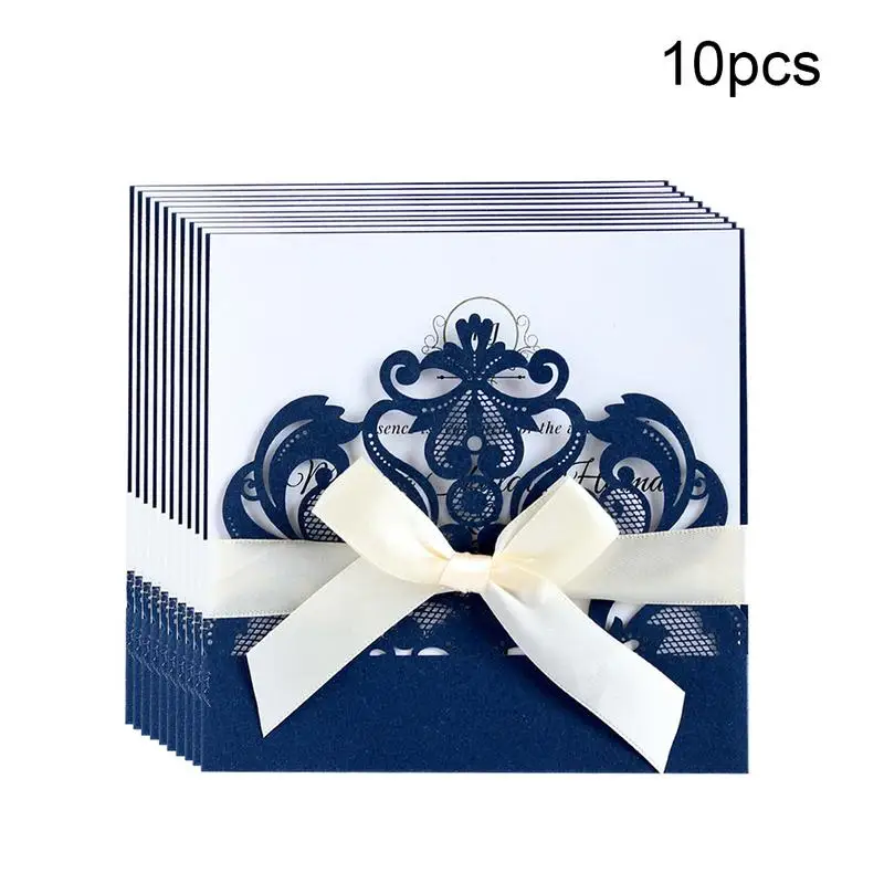  AUGKUN 10pcs/set European Style Lace Wedding Invitations Cards Blue Color Laser Greeting Card Weddi - 33003034119