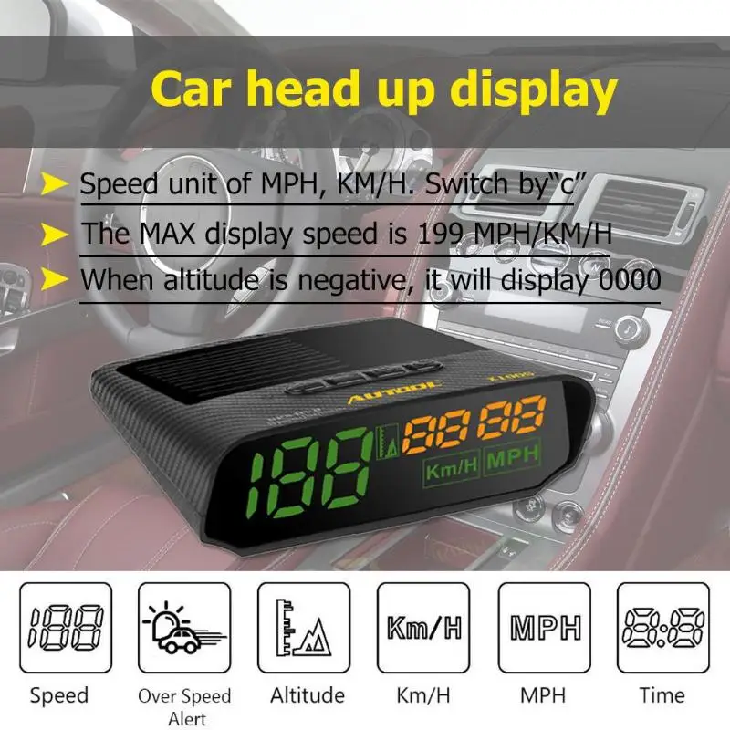 AUTOOL X100S Universal Auto HUD GPS Head Up Display Tachometer Solar Lade MPH/KM/h LED Digitale Aut