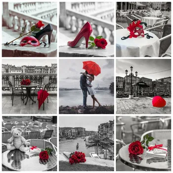 

AZQSD Diamond Embroidery Scenic Flower Needlework Handmade Home Decor 5D DIY Gift Diamond Painting Full Square Landscape Rose