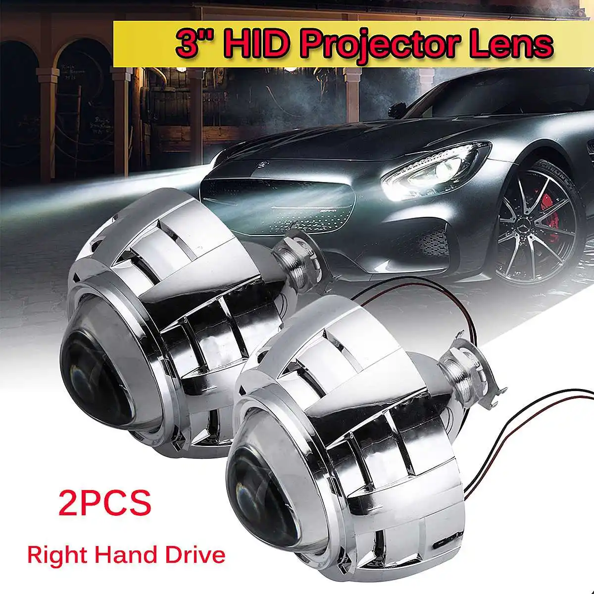 

Pair Universal Car 3" for HID Bi-Xenon Projector Lens Headlights Shroud For H1 H4 H7 LED Light Bulbs For BMW/VW/Honda