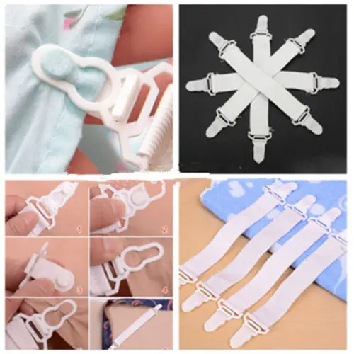 NEW Bed Sheet Mattress Blankets Elastic Holder Fastener Gripper Clip Strap 4Pc Tool