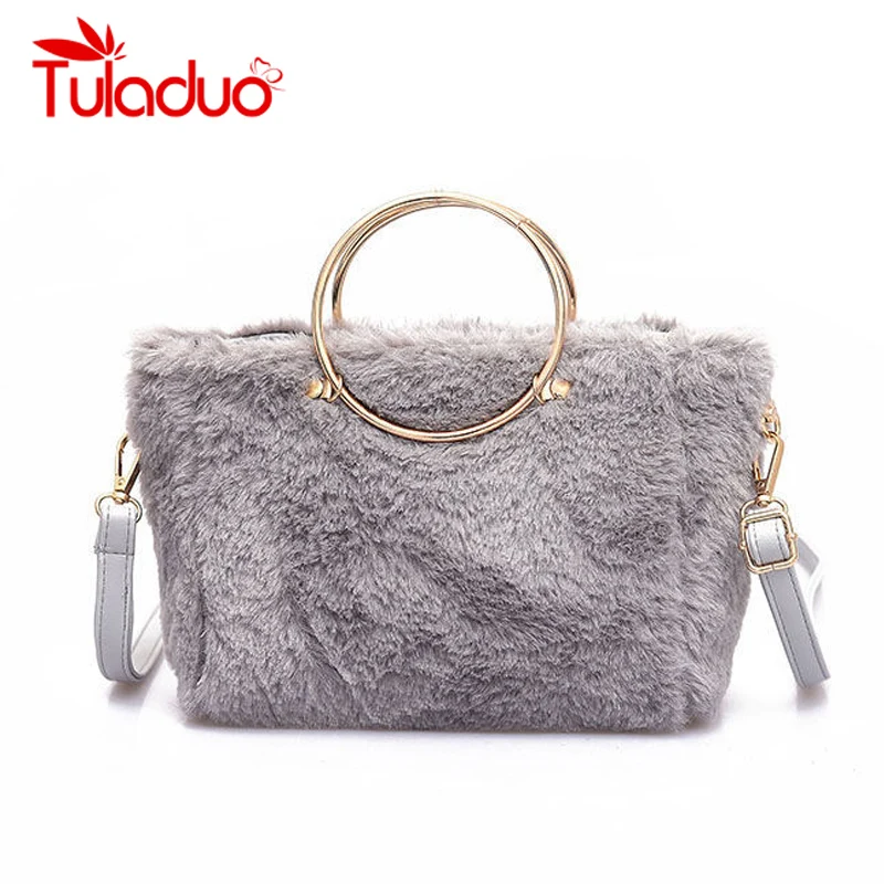 

Tuladuo Women Handbags Soft Faux Fur Women Shoulder Crossbody Bags Winter High Quality Fashion Circular Top-handle Design Bolsa