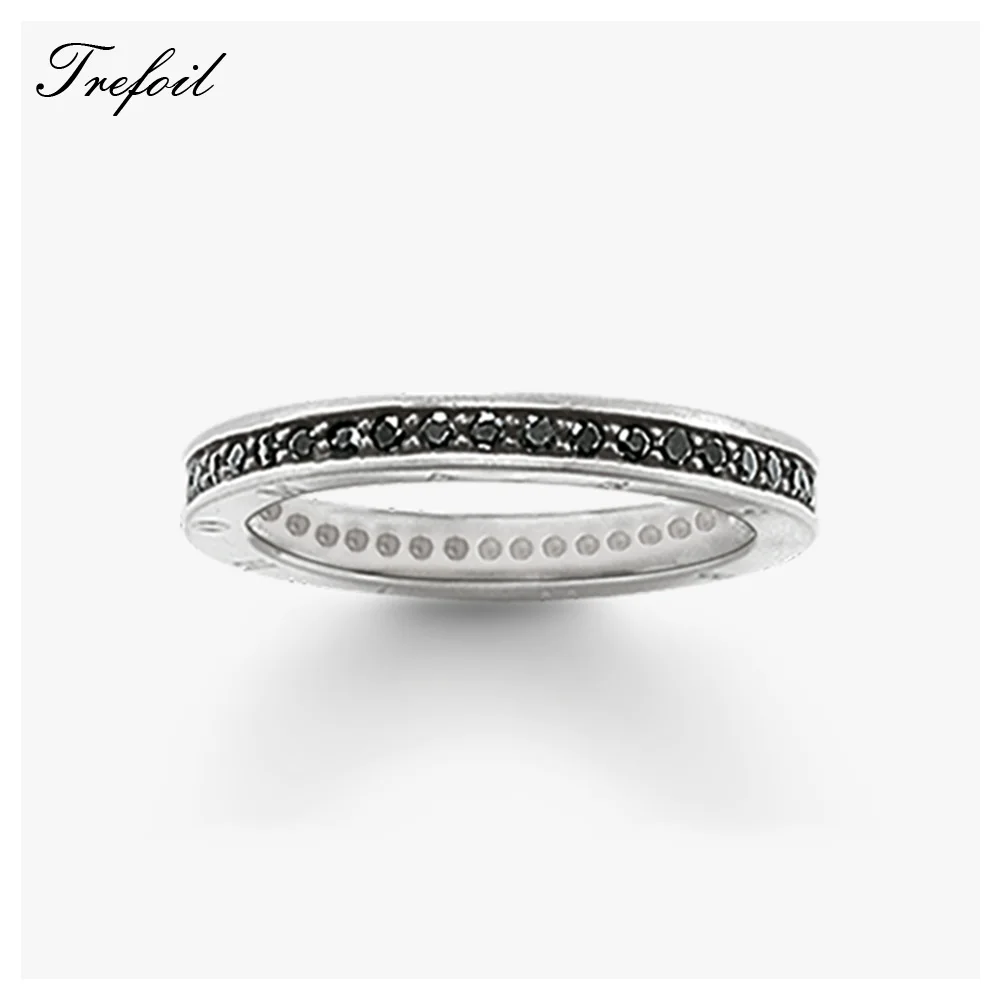 

Trendy Black Line Wedding Eternity Rings, 925 Sterling Silver Anelli Fashion Jewelry Trendy Gift For Women and Men 2018 New