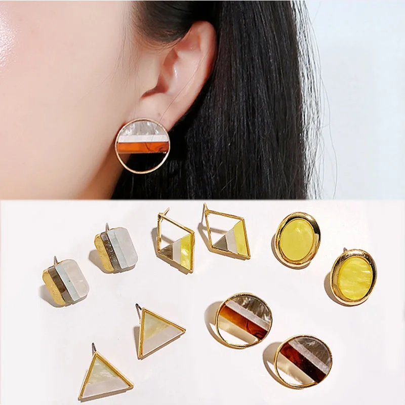 

New Cute Unique Women Geometric Korean Girls Acetic Acid Triangle 1Pair Stitch Acrylic Wedding Small Stud Earring Square