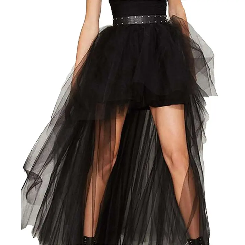 

Summer Elegant Gothic Sexy Club Chic Tulle Women Long Skirts Casual Mesh Solid Black Office Lady Goth Female Fashion Maxi Skirt