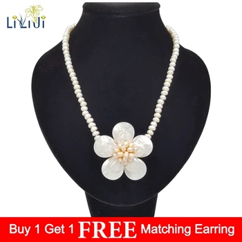 

Lii Ji Unique Real Freshwater Pearl 6-7mm Shell Handmade Flowers Necklace Crystal Toggle Clasp 50cm Women Jewelry Gift